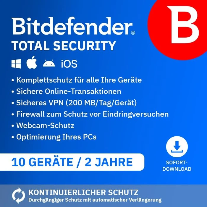 BitDefender Total Security, 10 User, 2 Jahre, ESD (deutsch) (Multi-Device)