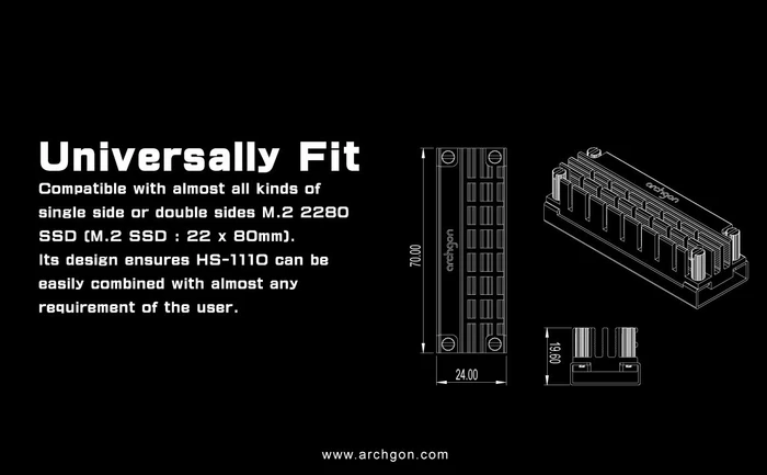 Archgon HS-1110 Kühlkörper für M.2 2280 SSD, rot