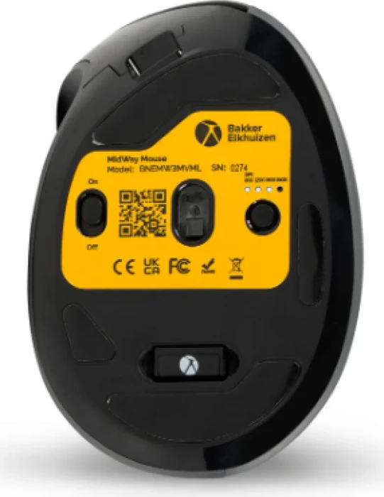 BakkerElkhuizen MidWay 3-Mode Vertical Mouse, grau/schwarz, USB/Bluetooth