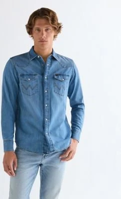 Wrangler Regular Western Hemd langarm mid light wash (Herren)