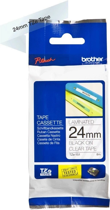 Brother TZe-151 Beschriftungsband, 24mm, schwarz/transparent