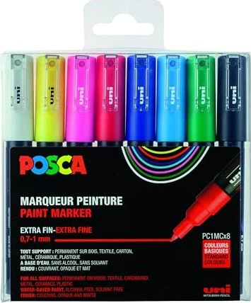 Uni-Ball POSCA PC-1MC Acrylmarker Basisfarben sortiert, 8er-Set
