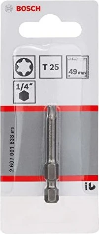 Bosch Professional Extra Hart Torx Bit 1/4", T25x49mm, 1 Stück