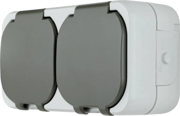 REV Ritter AquaTop Steckdose 2-fach AP IP44 verdrahtet, grau
