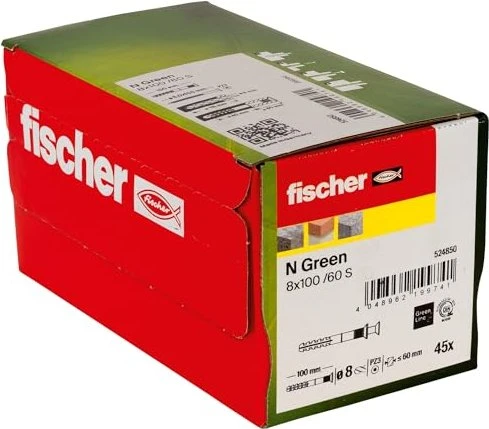 fischer N Green 8x100/60 S Nageldübel Schrauben/Dübel-Sortiment, 45 Stück
