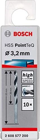 Bosch Professional HSS PointTeQ Spiralbohrer, 3.2x36x65mm, 10 Stück