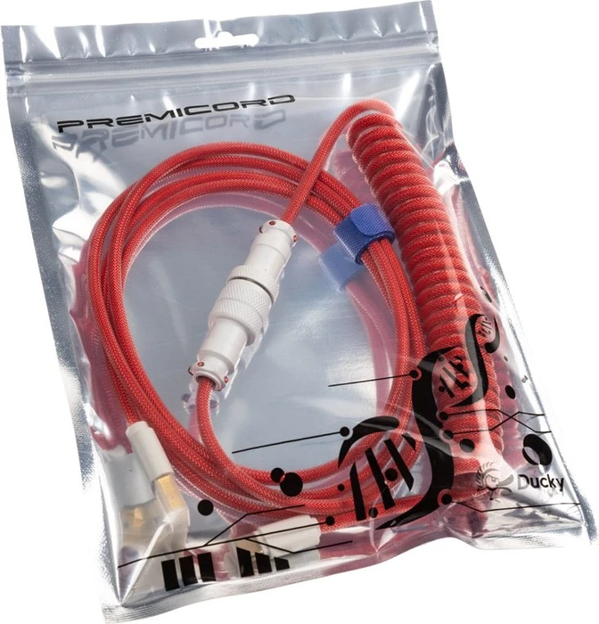 Ducky Premicord Spiralkabel USB-C auf USB-A, Tastaturkabel (Spiral-Textilkabel), 1.8m, Apple Red