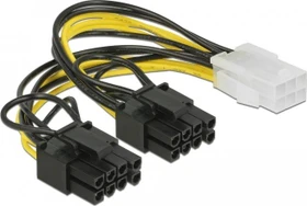 DeLOCK 6-Pin PCIe Buchse auf 2x 6/8-Pin PCIe Stecker, gelb/schwarz, Adapterkabel, 15cm (85452)