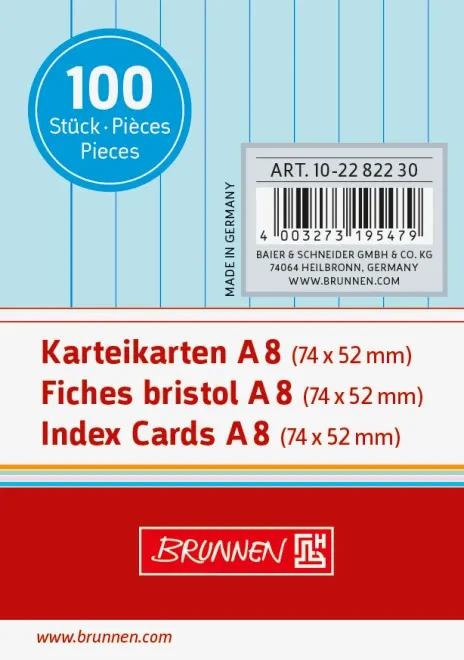 Brunnen Karteikarten, A8, liniert, blau, 100 Blatt