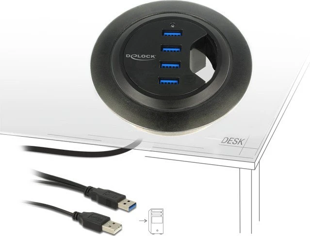 DeLOCK Tisch USB-Hub, 4x USB-A 3.0, USB-A 3.0 [Stecker]