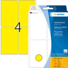 Herma Vielzwecketiketten, 52x82mm, gelb, 32 Blatt (128 Etiketten)