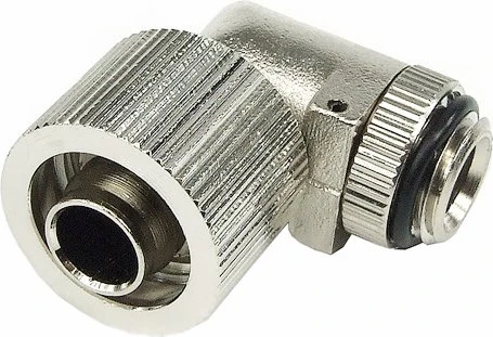Aquatuning HF Schlauchanschluss, 90°, G1/4" AG auf 16/10mm drehbar, silber vernickelt