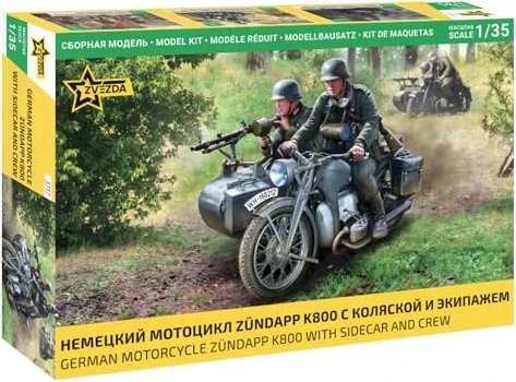 Zvezda German motorcycle Zündapp K800 with sidecar and car