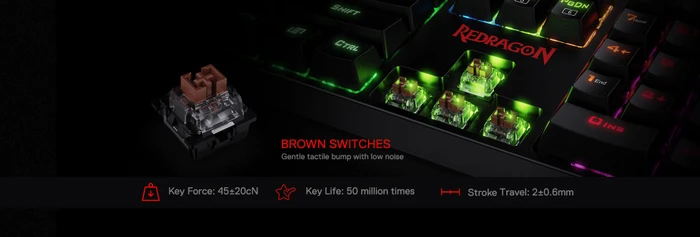 Redragon K582 Surara, LEDs RGB, hot-swap, Gaote Outemu BROWN, USB, US