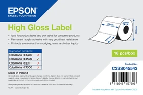 Epson Endlosetiketten Die-Cut High Gloss, 76x127mm, weiß, hochglänzend, 1er-Pack (250 Etiketten)