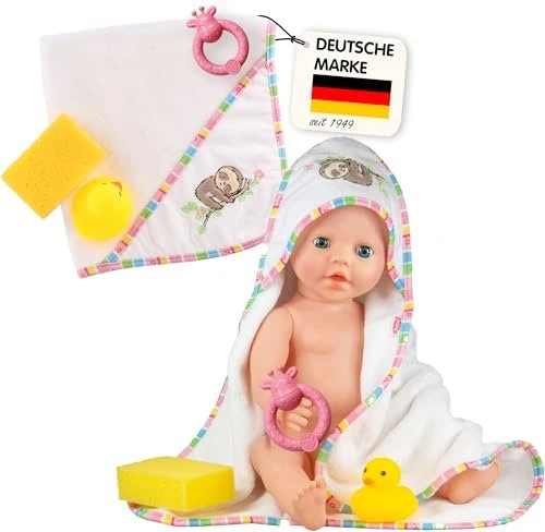 Heless Kapuzenbadetuch Faultier Flauschi mit Zubehör 48x48cm