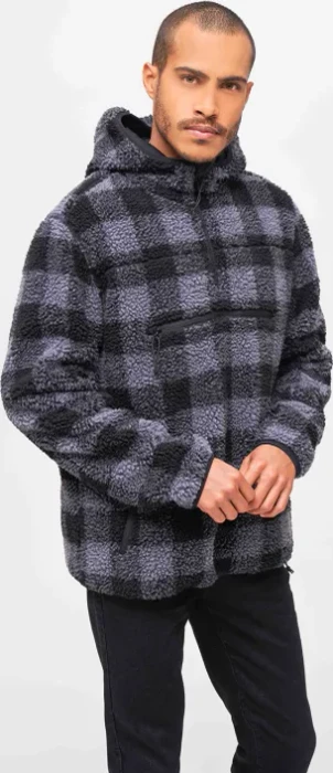 Brandit Teddyfleece Worker Hoodie black/grey gingham (Herren)