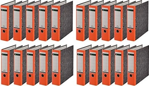 Leitz Qualitäts Ordner 2-Ring 180° Klimaneutral, 80mm, A4, schwarz/orange, 20er-Pack