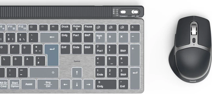Hama WKM-750 Multi-Device-Tastatur-Maus-Set, blau/grau/schwarz, USB/Bluetooth, DE