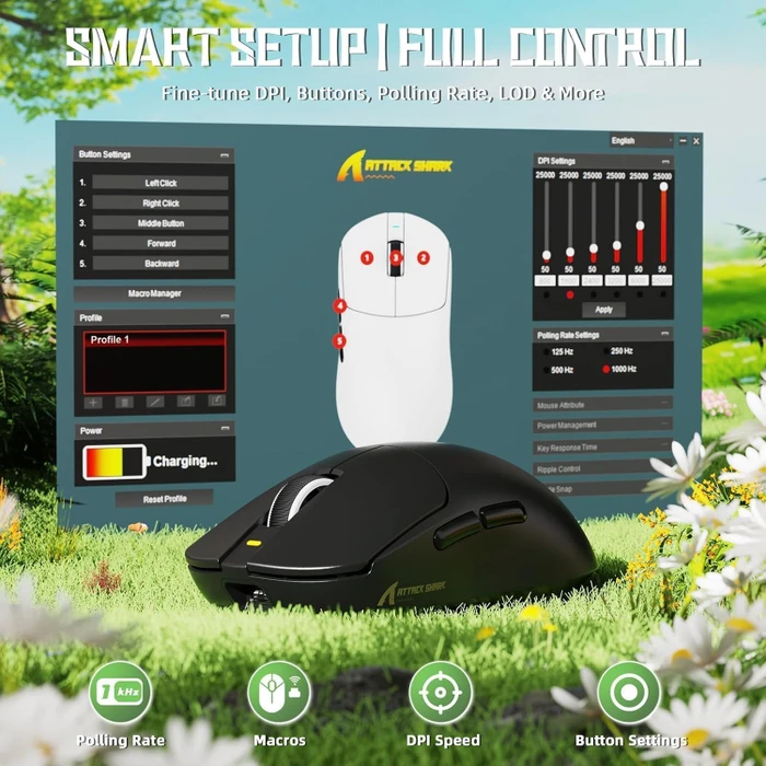 Attack Shark X8 SE Tri-mode Wireless Gaming Mouse, schwarz, USB/Bluetooth