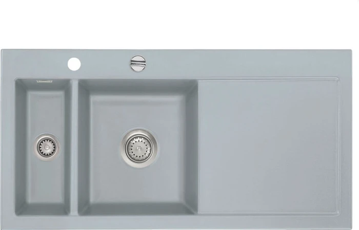 systemceram Mera 100 Einbau Becken links mit Ablauffernbedienung titan