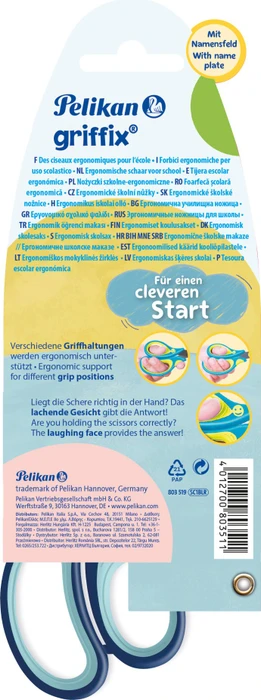 Pelikan griffix Schulschere Blisterverpackung, Universalschere, Linkshänder, 140mm, blau