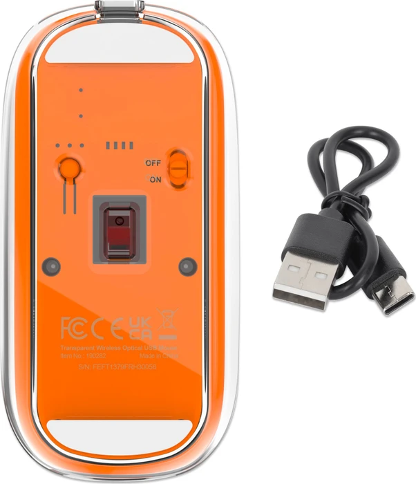 Manhattan Transparent Rechargeable Wireless Mouse, transparent/orange, USB