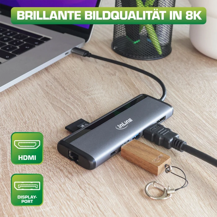 InLine 8-in-1 Multi-Hub mit 100W PD 3.0, USB-C 3.0 [Stecker]