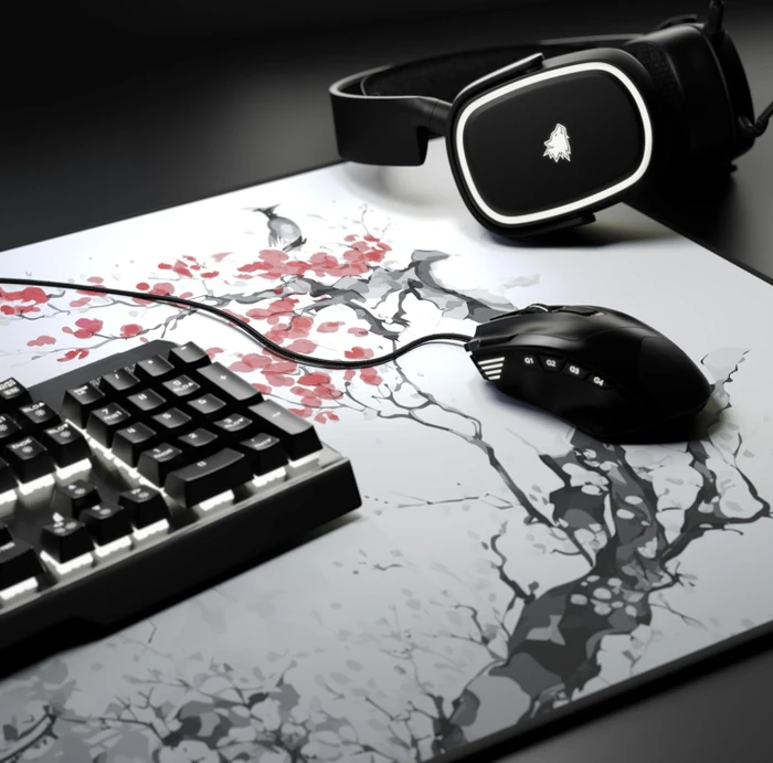 Titanwolf Delta XXL, Gaming-Mauspad, 900x400mm, Japan Ink Painting, schwarzer Rahmen