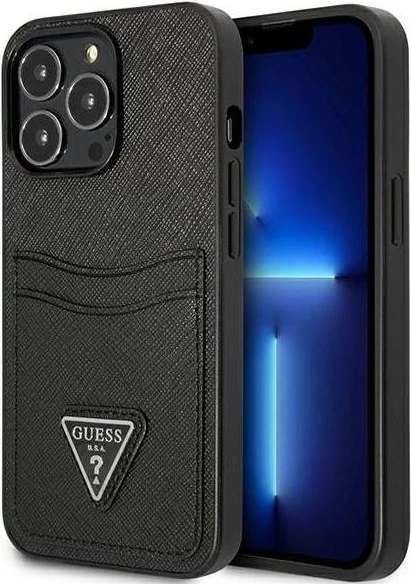 Guess Hard Cover Saffiano Double Card für Apple iPhone 13 Pro schwarz