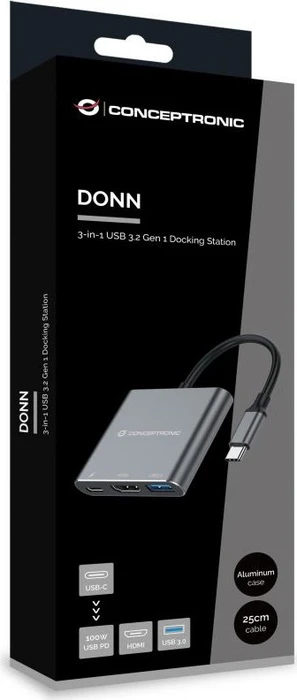 Conceptronic DONN18G 3-in-1 Dockingstation, USB-C 3.0 [Stecker]
