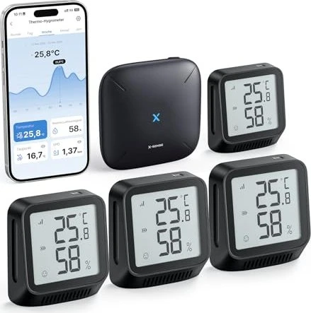 X-Sense STH0A WLAN Hygrometer Thermometer Innen mit SBS50 Basisstation, Temperatur-/Feuchtigkeitssensor, Kit