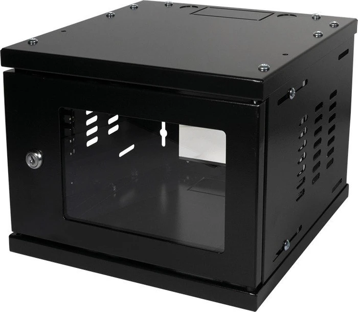 LogiLink 10" Wandgehäuse 4HE, montiert, Sicherheitsglastür, schwarz, 300mm tief
