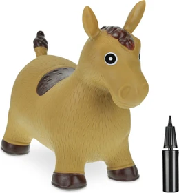 Relaxdays Hüpftier Pferd schwarz/braun mit Pumpe