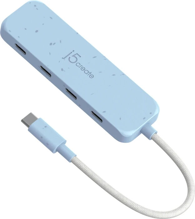 j5create Eco-Friendly 4-in-1 USB-C Hub blau, 4x USB-C 3.1, USB-C 3.1 [Stecker]