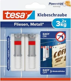 tesa Powerstrips verstellbare Klebeschraube für Fliesen und Metall weiß, Klebeschraube, 2 Stück