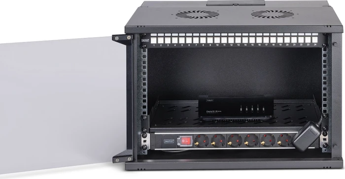Digitus Professional SoHo Pro Line 19" Wandgehäuse SET 7HE, unmontiert, Sicherheitsglastür, IP20, RAL 9005, 400mm tief