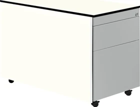mauser Rollcontainer line, 1x Utensilienauszug, 1x Materialschublade, 1x Hängeregistratur, reinweiß/weiß/weißaluminium