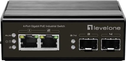 LevelOne IGP Industrial Railmount Gigabit Switch, 2x RJ-45, 2x SFP, 60W PoE+