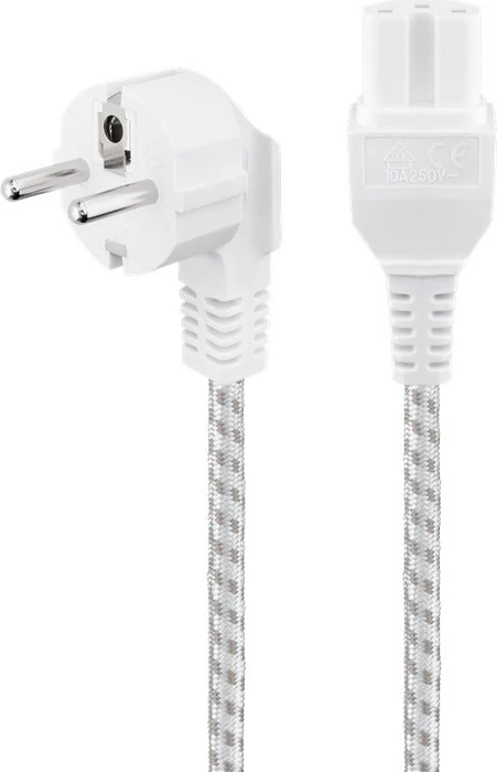 Wentronic Goobay Warmgeräte Netzkabel, Schutzkontakt auf Warmgerätestecker C15, gewinkelt, weiß/silber, 2m