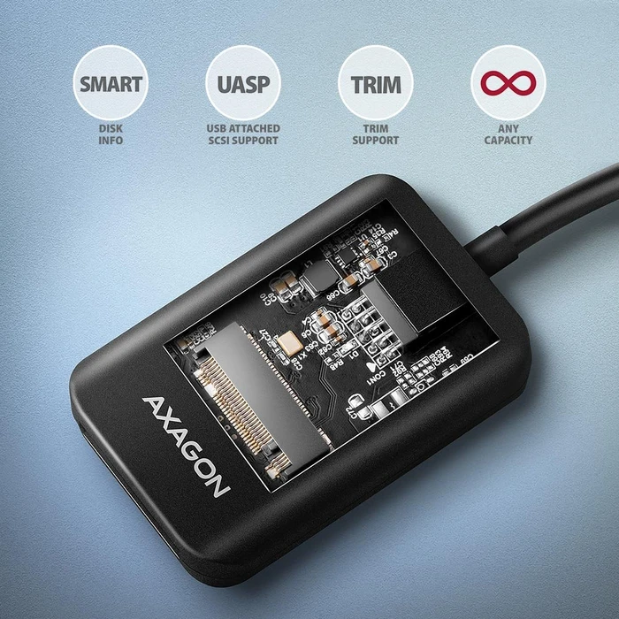 Axagon ADM2-AM USB-A 10Gbps - M.2 NVMe & SATA SSD Adapter, USB-C 3.1