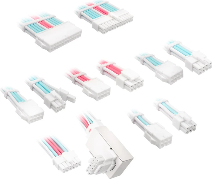 Kolink Core Pro Braided Cable Extension Kit 12V-2x6, Typ 1, Sense-Pins an der Oberseite, Brilliant White/Neon Blue/Pure Pink