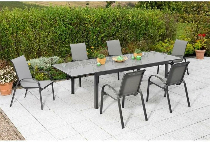 Gartenmöbel-Set grau, 7-tlg.