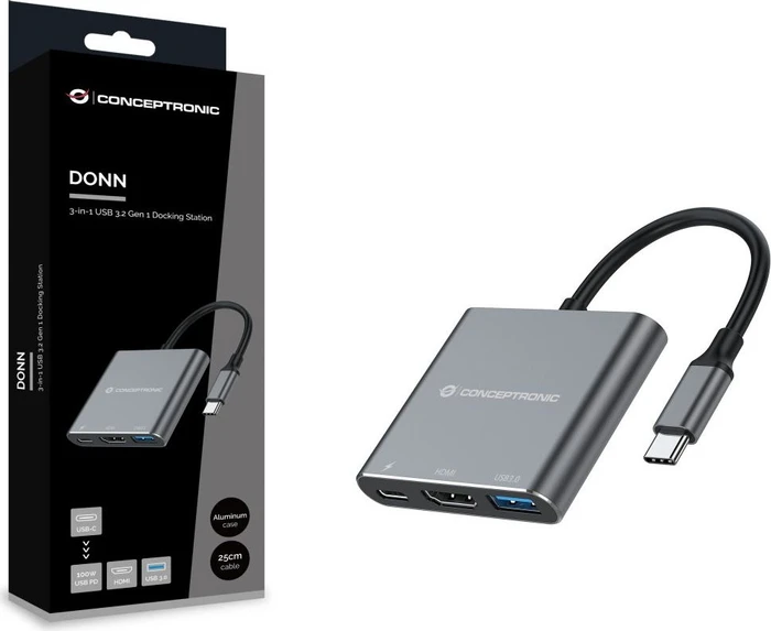 Conceptronic DONN18G 3-in-1 Dockingstation, USB-C 3.0 [Stecker]