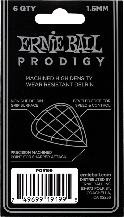 Ernie Ball Black Standard Prodigy Pick, 1.5mm, 6-Pack