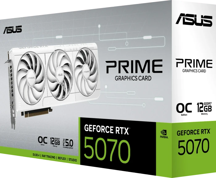 ASUS Prime GeForce RTX 5070 OC White, PRIME-RTX5070-O12G-WHITE, 12GB GDDR7, HDMI, 3x DP