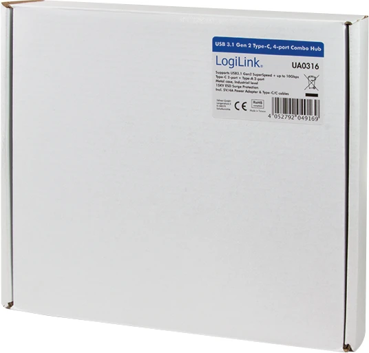 LogiLink Industrial Wallmount USB-Hub, 2x USB-C 3.1, 2x USB-A 3.1, USB-C 3.1 [Buchse]