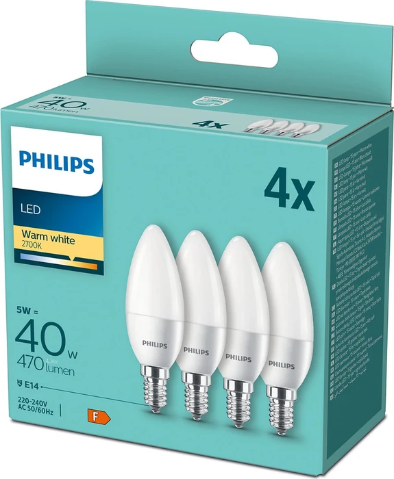 Philips Classic LED Kerze E14 5-40W/827, 4 Stück