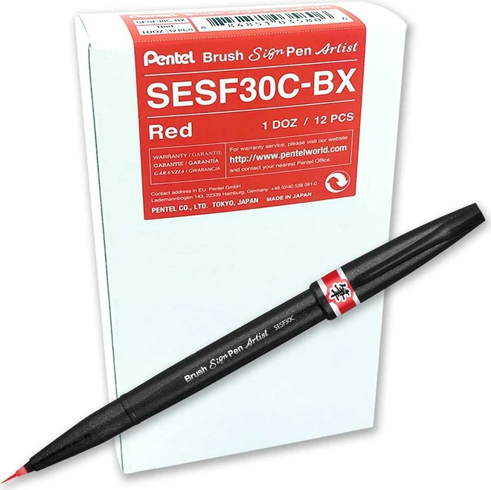Pentel Brush Sign Pen Artist SESF30C rot, 12er-Pack