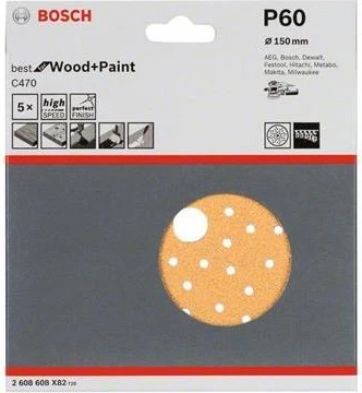 Bosch Professional C470 Best for Wood and Paint Schleifblatt K60, 150mm, 5 Stück